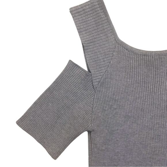 Rehab Gray Cold Shoulder Bodycon Ribbed Dress Medium Short Dress Grey Minimalist - Picture 3 of 6